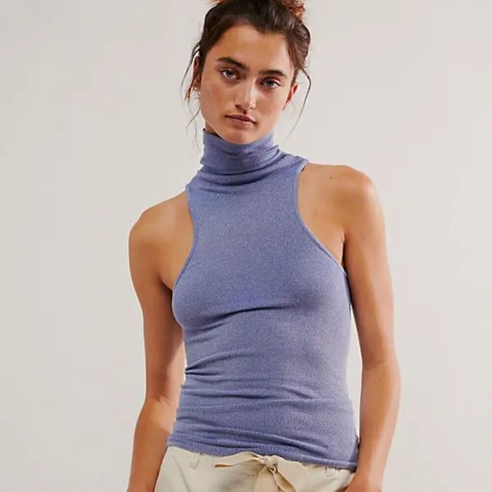 NWT Free People Intimately Always Ready Seamless Blue Turtleneck Tank